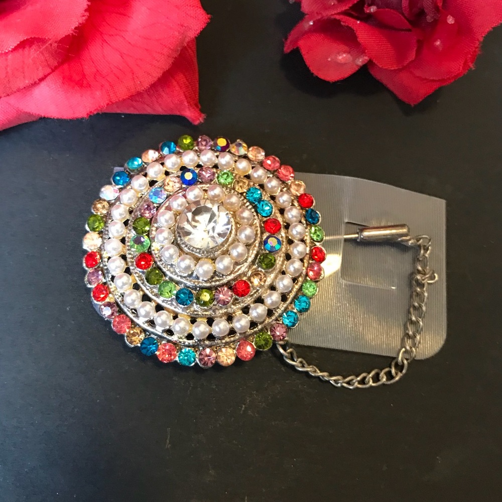 Brooch multicolor - pearls and sparkles NEW